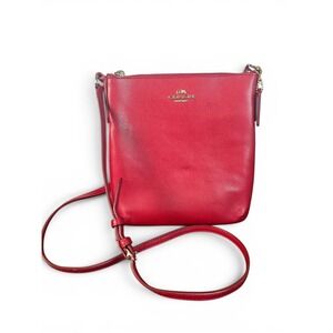 Coach Kitt Messenger Crossbody Bag Red Crossgrain Leather Gold Hardware